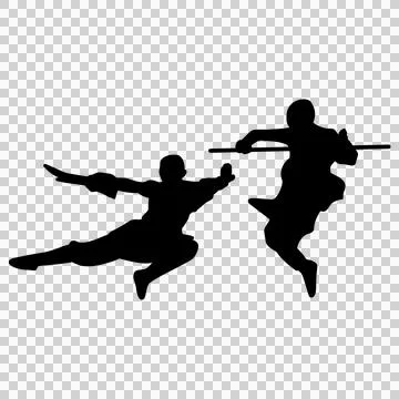 Silhouette image of a young person doing kung fu on a transparent backgroun.. Stock Illustration