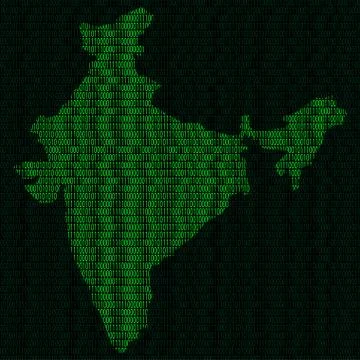 Silhouette of India from binary digits Illustrazione stock