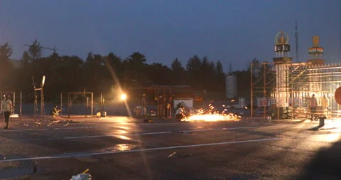 Silhouette of Indian Workers at Gate Stock Footage 317526170