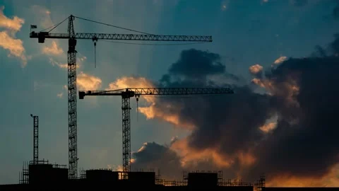 Silhouette of an Industrial Crane at Work Stock-Footage 239938560