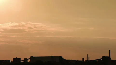 Silhouette of a iron ore processing plant, Opencast mining of iron ore in the Video stock 94453428