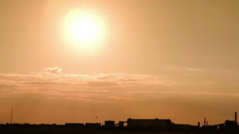 Silhouette of a iron ore processing plant, Opencast mining of iron ore in the Stock Footage 94453617