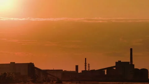 Silhouette of a iron ore processing plant, Opencast mining of iron ore in the Video stock 94453985