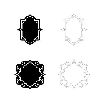 Silhouette of an Islamic calligraphy frame border, ornamental flat black vect Stock Illustration