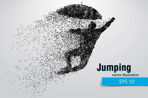 Silhouette of a jumping man from particles. Stock Illustration