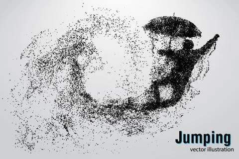 Silhouette of a jumping man from particles. Stock Illustration