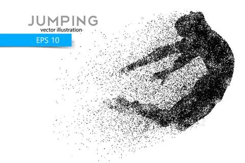 Silhouette of a jumping man from particles. Stock Illustration