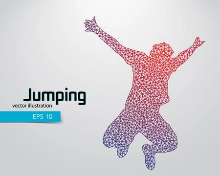 Silhouette of a jumping man from triangles. Stock Illustration