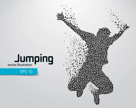 Silhouette of a jumping man from triangles. Stock Illustration