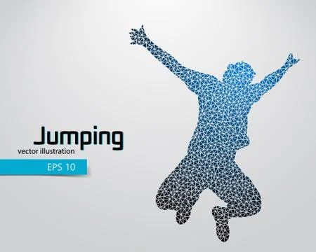 Silhouette of a jumping man from triangles. Stock Illustration
