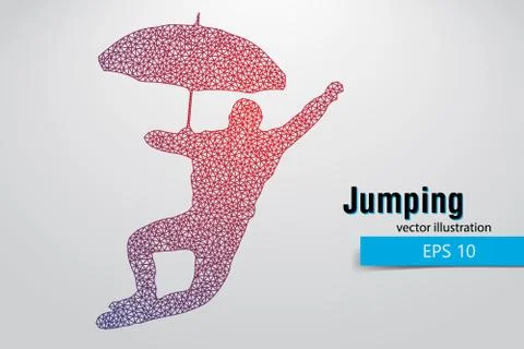 Silhouette of a jumping man from triangles. Stock Illustration
