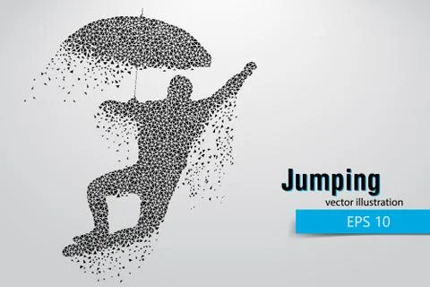 Silhouette of a jumping man from triangles. Stock Illustration