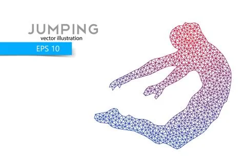 Silhouette of a jumping man from triangles. Stock Illustration