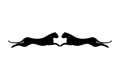 Silhouette of the Jumping Pair of the Wild Cat Stock Illustration