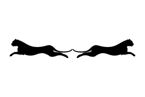 Silhouette of the Jumping Pair of the Wild Cat Ilustração Stock