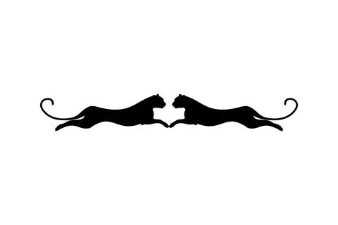 Silhouette of the Jumping Pair of the Wild Cat Ilustração Stock