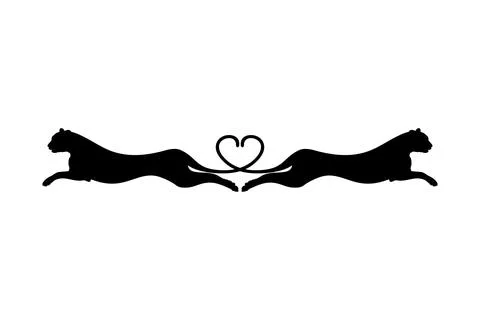 Silhouette of the Jumping Pair of the Wild Cat Ilustração Stock