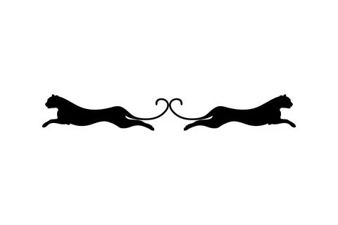 Silhouette of the Jumping Pair of the Wild Cat Ilustração Stock