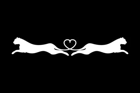 Silhouette of the Jumping Pair of the Wild Cat Ilustração Stock