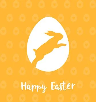 Silhouette of a jumping rabbit in a white Easter egg on an orange background Stock Illustration