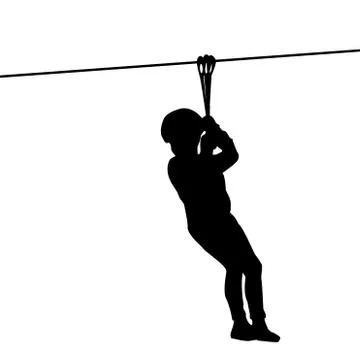 Silhouette of a kid playing with a tyrolean traverse Stock Illustration