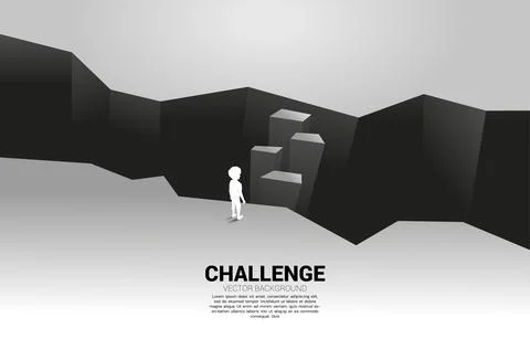 Silhouette of kid standing on step forward to cross abyss. Concept of educati Stock Illustration