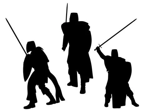 Silhouette of Knight with Sword and Shield Stock Illustration
