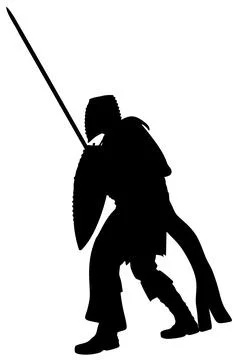 Silhouette of Knight with Sword and Shield Stock Illustration