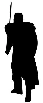 Silhouette of Knight with Sword and Shield Stock Illustration