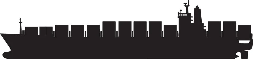 Silhouette of a Large Container Cargo Ship Stock Illustration