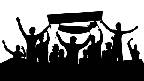 Silhouette of Large Crowd Cheering at a Protest or Event Animation Stock Footage 162341986