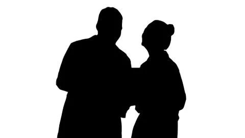 Silhouette Laughing doctors studying X-ray. Stock Illustration