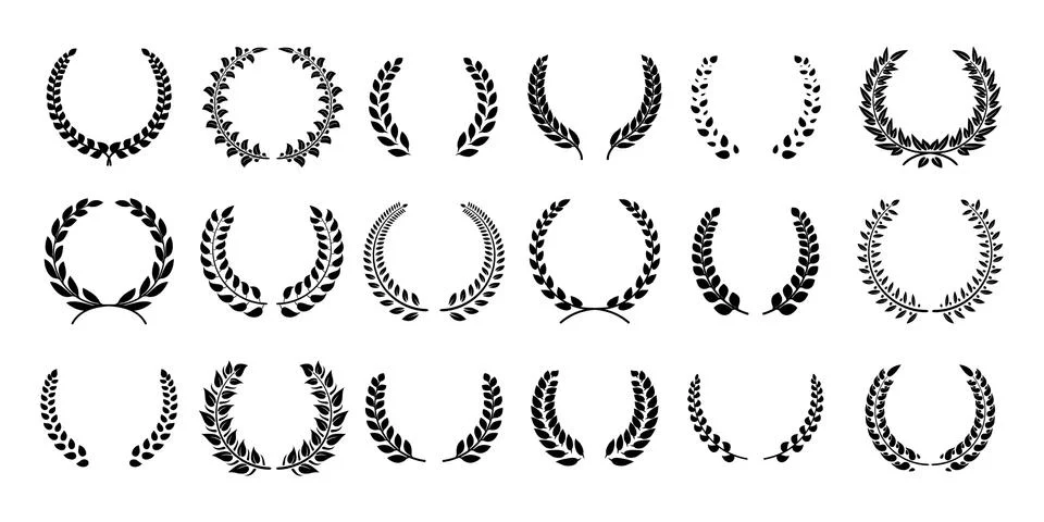 Silhouette laurel wreath. Greek olive branch, champion award emblems, leaves Stock Illustration