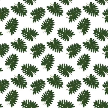 Silhouette of leaf Trees on White Background. Seamless pattern. Vector Stock Illustration