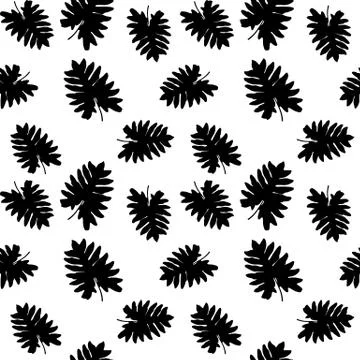 Silhouette of leaf Trees on White Background. Seamless pattern.  Illustration Stock Illustration