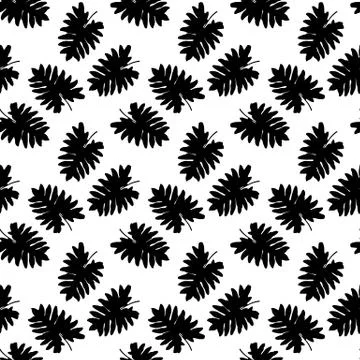 Silhouette of leaf Trees on White Background. Seamless pattern.  Illustration Stock Illustration