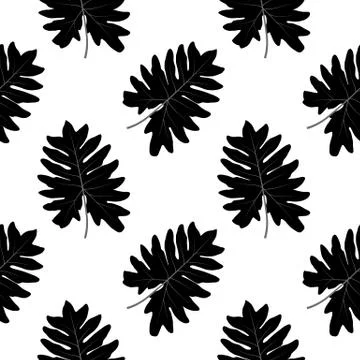 Silhouette of leaf Trees on White Background. Seamless pattern.  Illustration Stock Illustration