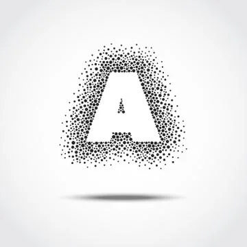 Silhouette of the letter A. Form consisting of dots of various size. Stock Illustration