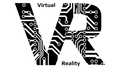 Silhouette letters VR abbreviation for Virtual Reality perforated with PCB Stock Illustration