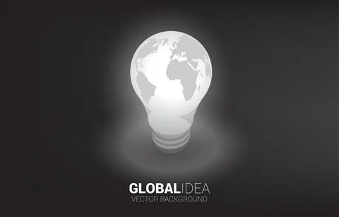 Silhouette of light bulb with world map around . Business Concept of global c Stock Illustration