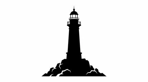 Silhouette of a lighthouse on rocky shore Stock Illustration