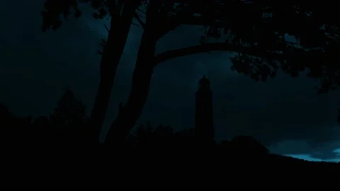Silhouette Lighthouse Tower on Hill Cliff Coast Video stock 240011237