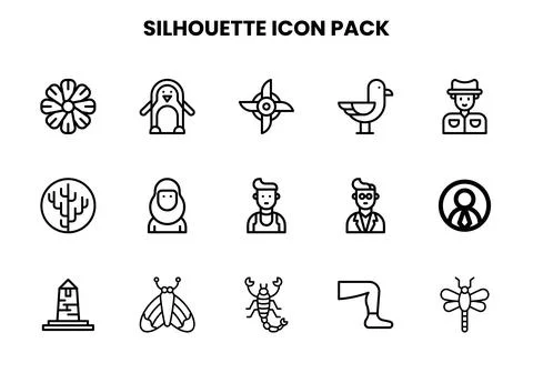 Silhouette Line Graphics Icons Pack Stock Illustration