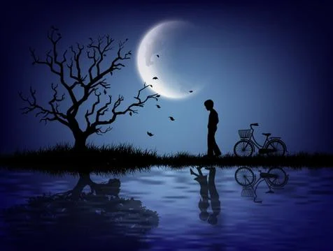 The silhouette of a lonely man. Illustrazione stock