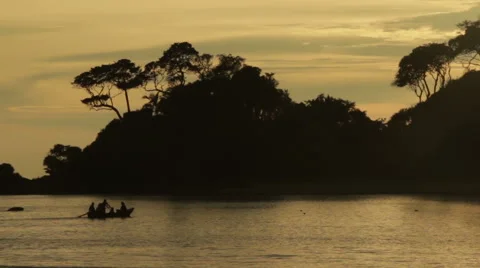 Silhouette of Longtail Fishing Boat at Dusk Stock Footage 59796228