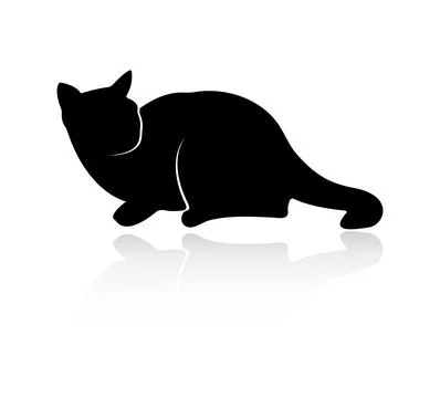 Silhouette of a lying cat, with a reflection Stock Illustration