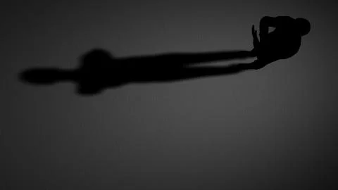 Silhouette of a man and him shadow on a concrete floor. A dark background. My Stock Illustration