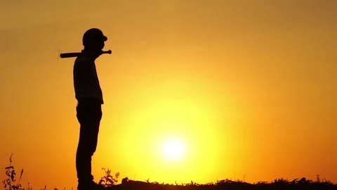 Silhouette man with baseball bat to practice  Stock Footage 112950075