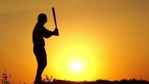 Silhouette man with baseball bat to practice  Stock Footage 112950108