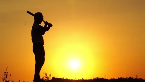 Silhouette man with baseball bat to practice  Stock Footage 112950109